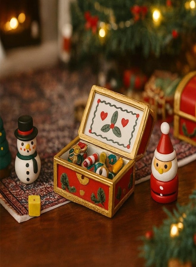 KH866 1/12 Dollhouse Miniature Christmas Chest Box, Mini Doll House Christmas Accessories, Wooden Chest Small Decoration for Table Top Decor, Model Scenes, Decorative DIY Crafts & Fairy Garden - Image 3